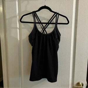 Athleta Small Tank Top Built In Bra Black Crossover Back Straps EUC
